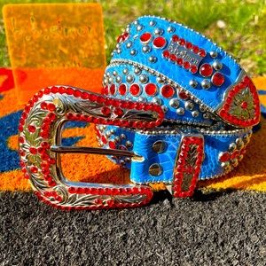 bb Simon Blue Orange Belt size 36 Swarvoski Crystal Belt